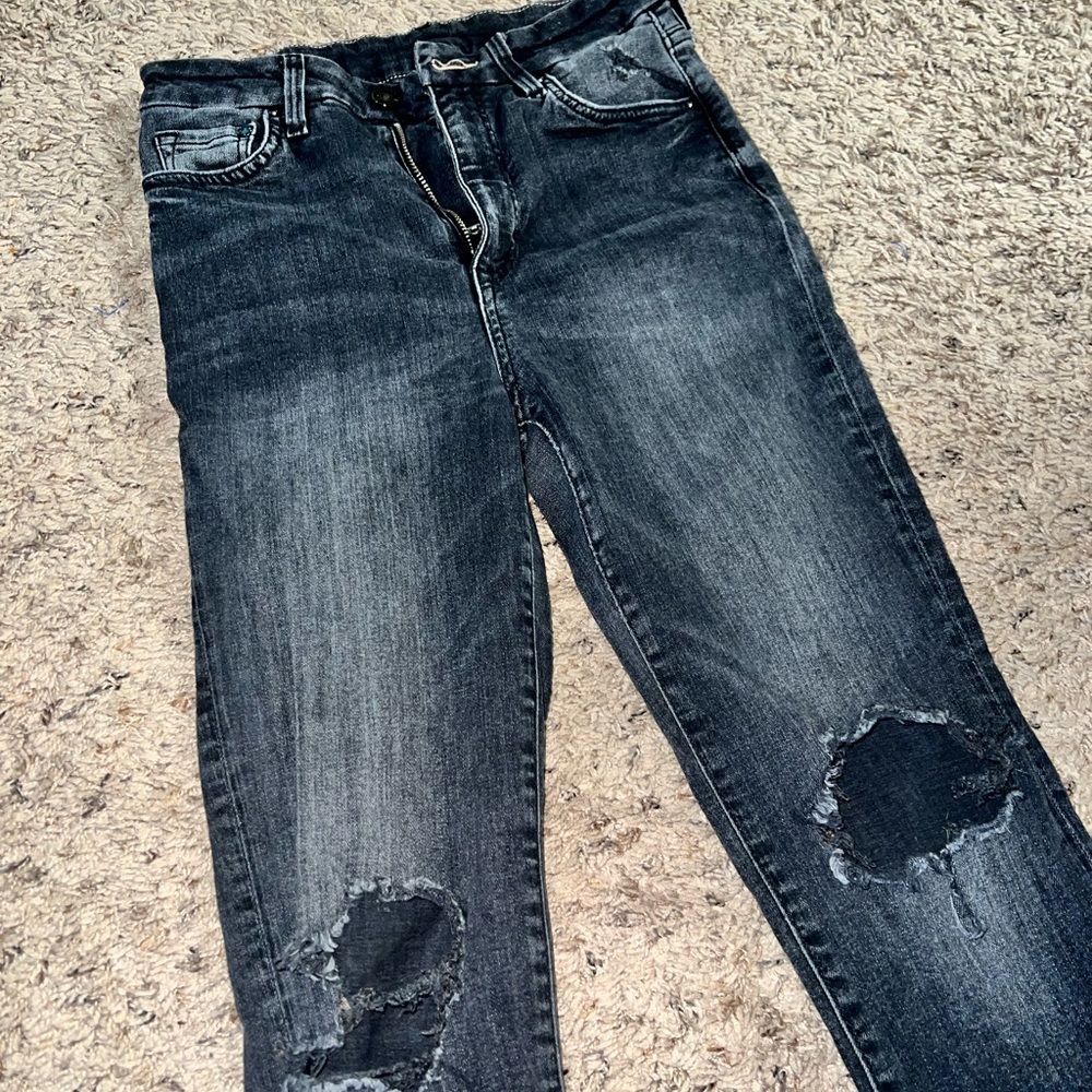 H&M Skinny Faded Black Jeans High Waist Denim Raw Hem